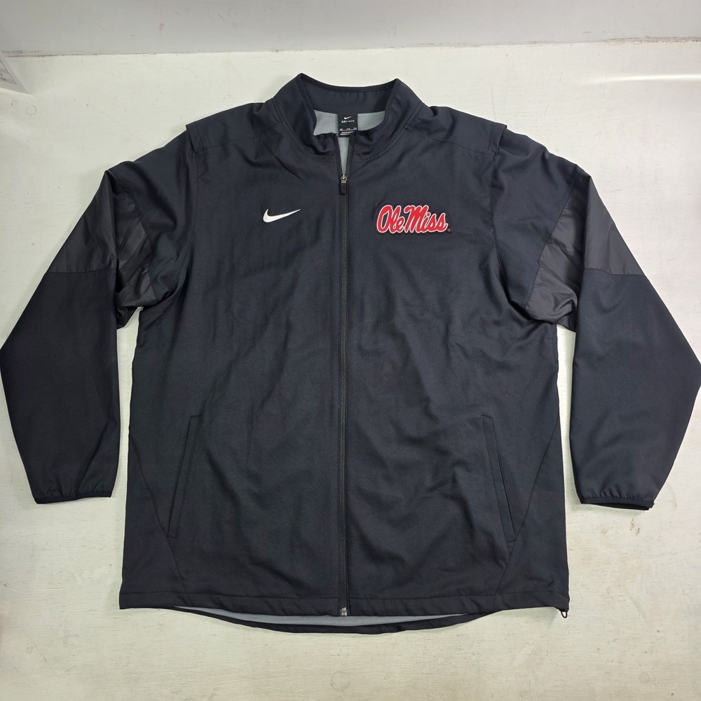 Nike Dri Fit Ole Miss Rebels Full Zip Vented Lined Black Jacket Men's 2XL‎ EUC